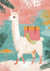 Obraz premium Alpaca going on Summer vacation animal mammal travel.