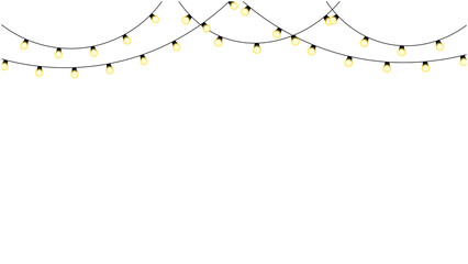 Realistic warm glowing string lights or christmas fairy light overlay with soft warm white illumination for festive event celebration and home decoration © Yvone
