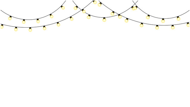 Realistic warm glowing string lights or christmas fairy light overlay with soft warm white illumination for festive event celebration and home decoration