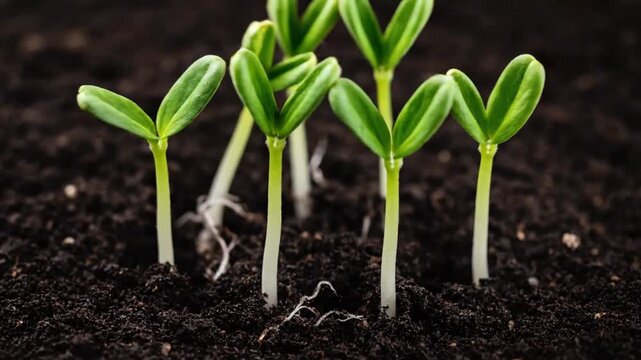Seed Germination Stages in Soil Closeup.