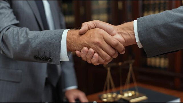 Handshake Between Two Professionals in a Law Office Highlighting Services Offered by Law Firm During Business Hours
