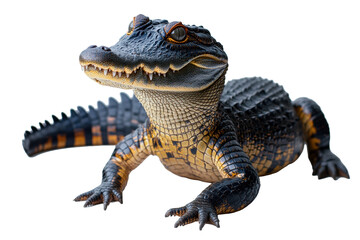 Fototapeta premium Crocodile sits on a clear background with details of its scales and body shape