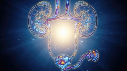Fototapeta premium Vibrant illustration of human urinary system with glowing effect