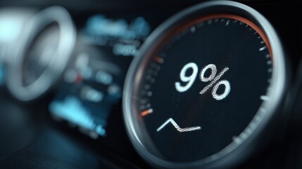 Display shows battery percentage at 9 percent with digital gauge in vehicle dashboard showing low energy level