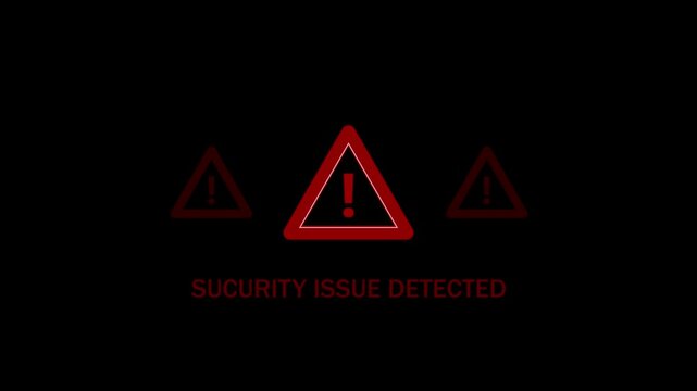 Security issue detected alert warning. Cyber security defense and secure digital systems protection against cyber attacks. Urgent threat notification concept.
