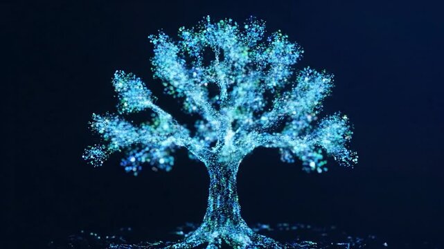 Abstract digital tree motion graphics loop, glowing particle effect, dynamic blue light, technology futuristic animation