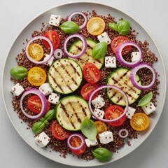 Grilled vegetable salad with quinoa and feta cheese on a plate