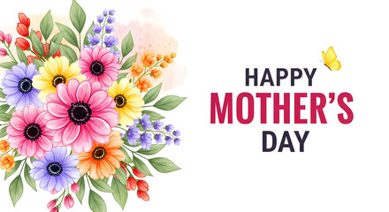 Happy mother's day wishes greeting card with colorful flowers bouquet