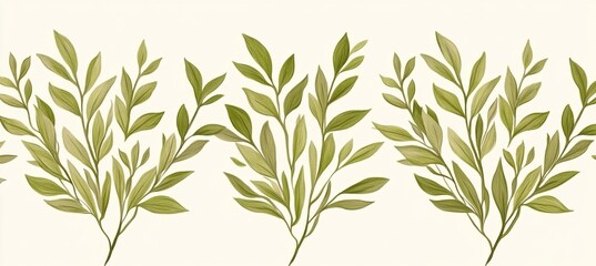 Fototapeta premium Elegant Pastel Colored Tile Featuring Repeated Vector Drawings of Soft Botanical Branches and Leaves