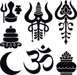 Maha Shivratri Symbols Set Vector