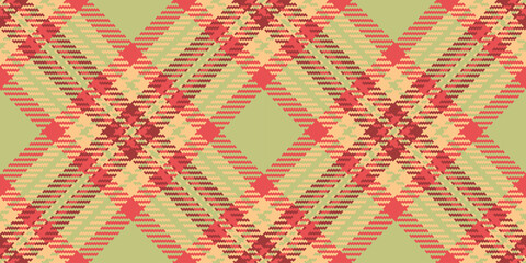Fototapeta premium Diamond seamless vector textile, customizable tartan plaid texture. Cotton fabric background pattern check in red and lime colors.
