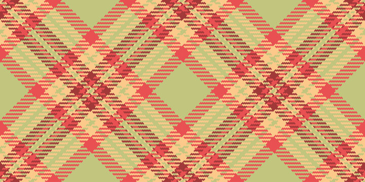 Diamond seamless vector textile, customizable tartan plaid texture. Cotton fabric background pattern check in red and lime colors.