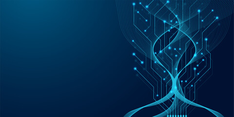 Motherboard circuit board tree concept of network technology background. Futuristic circuitry flow element. Database branch information software coding. Big data semiconductor technology vector. © BAIVECTOR