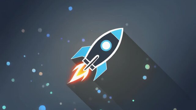 Blue Rocket with Motion Trails and Shadow