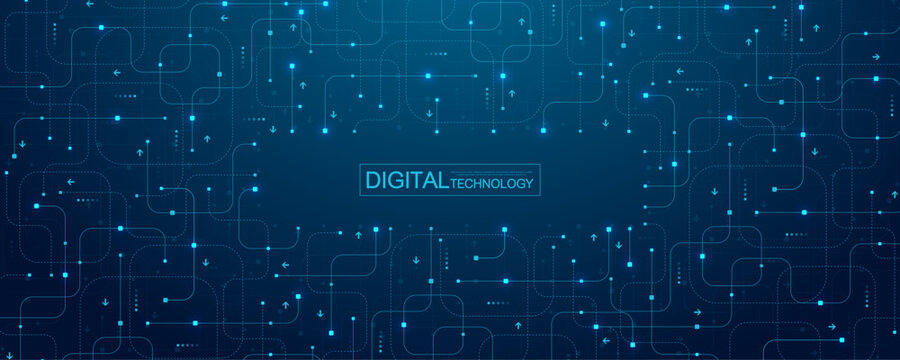Motherboard technology circuit board background texture design. Creative idea AI banner concept for internet technology. Digital motherboard concept for poster, cover, banner, header, web template