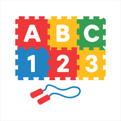 Foam Floor Mat with Letters and Numbers illustration, Kids toy clipart, Playtime Digital File, Children Game Toy Art