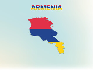Obraz premium A modern flat illustration of the map of Armenia filled with the national flag of Armenia
