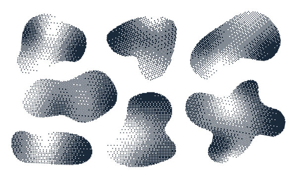 Abstract pixelated blobs set with bitmap dither texture. Retro vector style