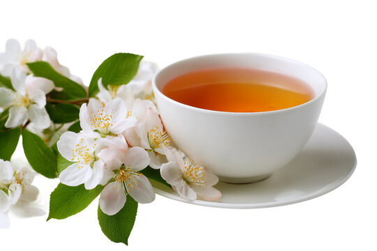 Herbal tea with leaves isolated on transparent background