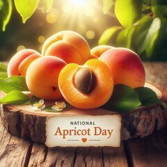 Sun Drenched Pile Of Ripe Apricots On A Rustic Wooden Slab Celebrating National Apricot Day