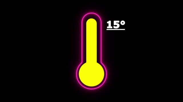 Neon Celsius thermometer displayed temperature 15 degree. Thermometer equipment showing hot or cold weather. 4K Video motion graphic animation.