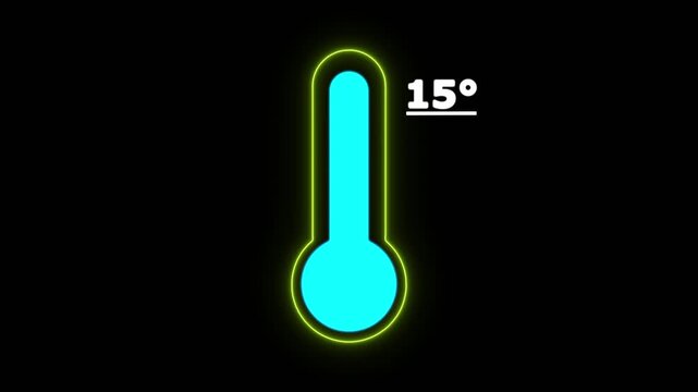 Neon Celsius thermometer displayed temperature 15 degree. Thermometer equipment showing hot or cold weather. 4K Video motion graphic animation.