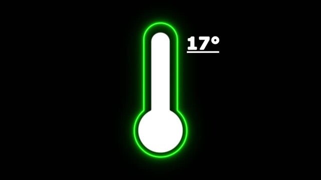 Neon Celsius thermometer displayed temperature 17 degree. Thermometer equipment showing hot or cold weather. 4K Video motion graphic animation.