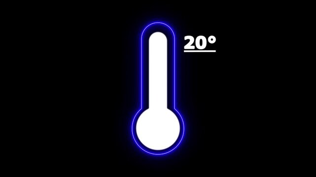 Neon Celsius thermometer displayed temperature 20 degree. Thermometer equipment showing hot or cold weather. 4K Video motion graphic animation.