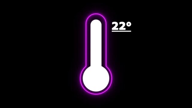 Neon Celsius thermometer displayed temperature 22 degree. Thermometer equipment showing hot or cold weather. 4K Video motion graphic animation.