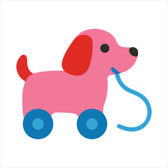 Stuffed Pink Dog on a Leash illustration, Kids toy clipart, Playtime Digital File, Children Game Toy Art
