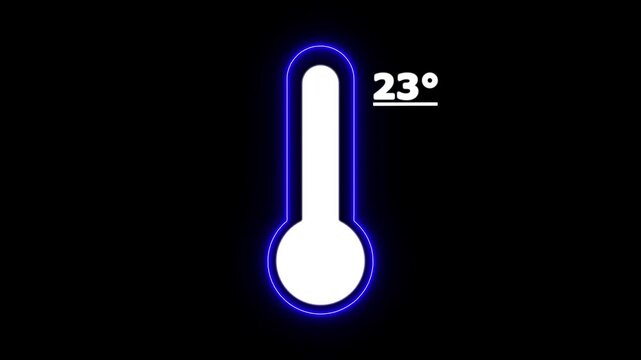 Neon Celsius thermometer displayed temperature 23 degree. Thermometer equipment showing hot or cold weather. 4K Video motion graphic animation.