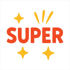 SUPER Label with Sparkles illustration, Kids toy clipart, Playtime Digital File, Children Game Toy Art