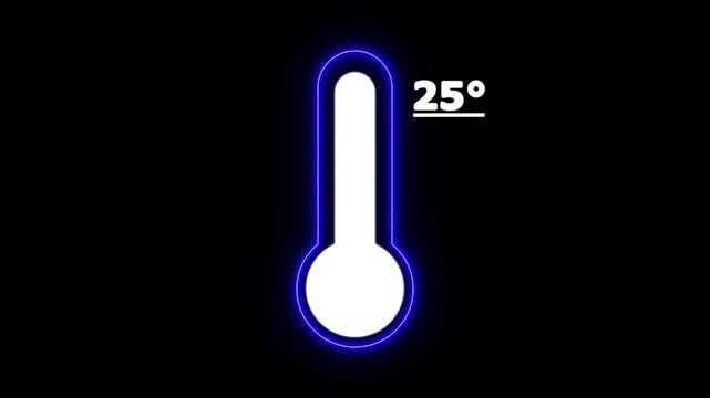 Neon Celsius thermometer displayed temperature 25 degree. Thermometer equipment showing hot or cold weather. 4K Video motion graphic animation.