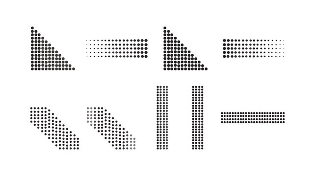 Dotted halftone waves. Abstract liquid shapes, wave effect dotted gradient texture waves isolated vector symbols