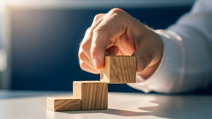 Building success one step at a time with wooden blocks