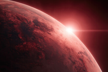 Reddish Exoplanet with Star Horizon Glow