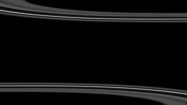 Minimalist black background with elegant silver liquid borders moving along the top and bottom in a smooth fluid flow
