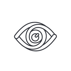 A stylized line art illustration of an eye with a swirling iris, representing vision, perception, and hypnotic focus in a minimalist design.