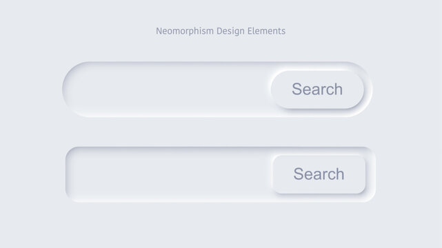 Search bar. SEO background. Soft rounded search fields with subtle shadows on light background showing minimal UI style and magnifier icons. Modern vector illustration in neomorphism style.