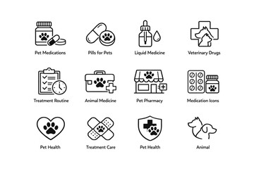 Fototapeta premium Comprehensive pet medication and health icons set