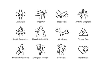 Icons depicting joint pain arthritis inflammation and musculoskeletal health issues