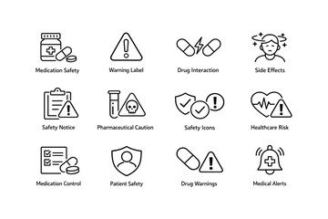 Fototapeta na wymiar Healthcare icons set highlighting medication safety and healthcare risks