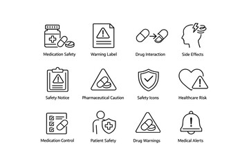 Fototapeta premium Medication safety and warning icons with healthcare risk symbols