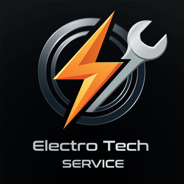 Modernes Elektriker-Logo mit Blitz und Schraubenschl&uuml;ssel, ideal f&uuml;r Elektroservice, Wartung und technische Dienstleistungen.