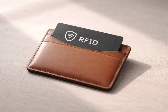 slim brown leather card holder protecting payment and identity information with built-in rfid blocking technology ensuring security and privacy for users