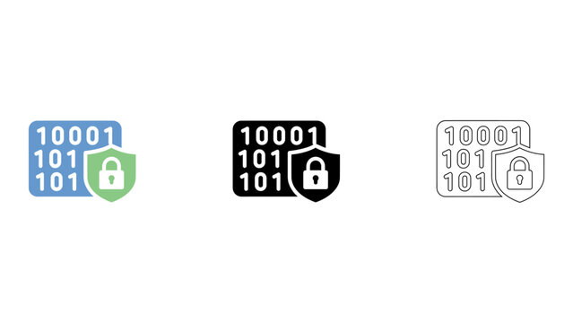 A graphic representation of binary data encryption with secure encoding and data protection icons