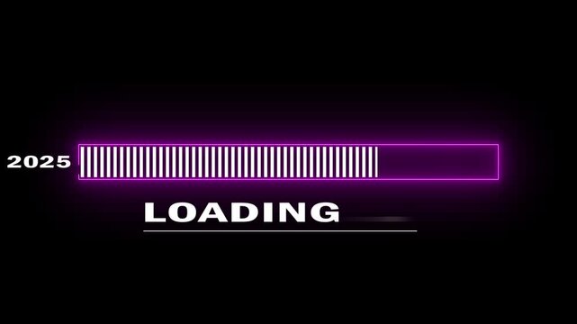 Neon loading bar progress from 2025 to 2026 yew year concept animation background.. 4k,,,.