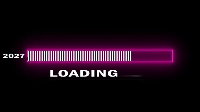 Neon loading bar progress from 2027 to 2028 yew year concept animation background. 4k animation.
