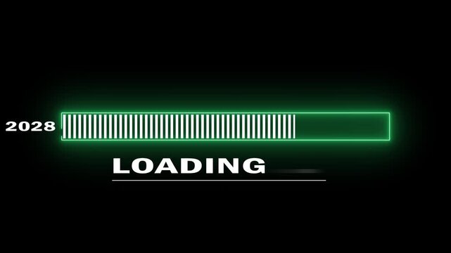 Neon loading bar progress from 2028 to 2029 yew year concept animation background.
4K animation video. 4k.