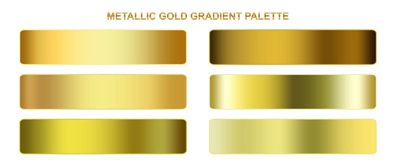 set of metallic golden gradient color palettes isolated on white or transparent png